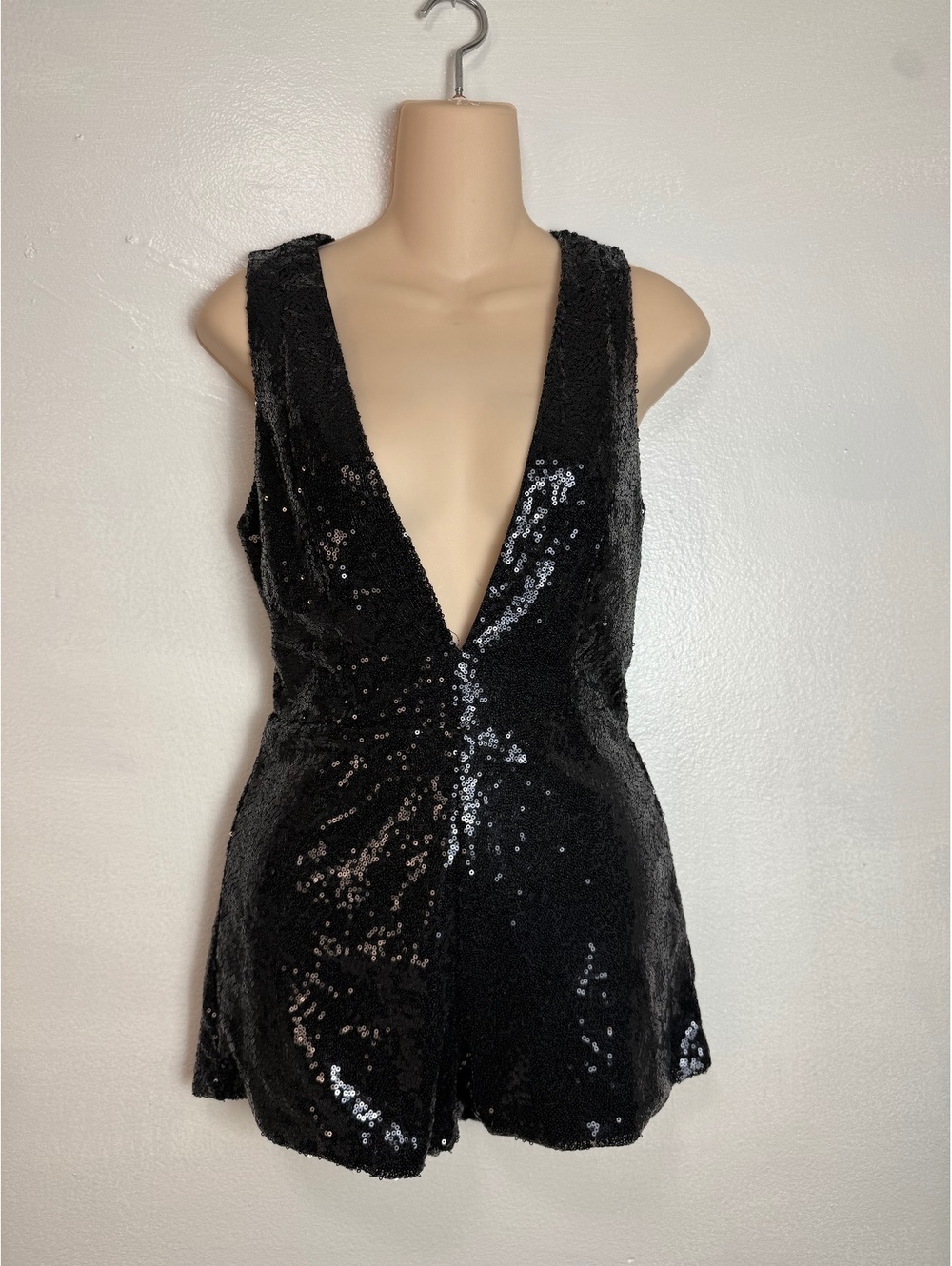 Fashion Nova Black Sequin Sleeveless Romper Size Small
